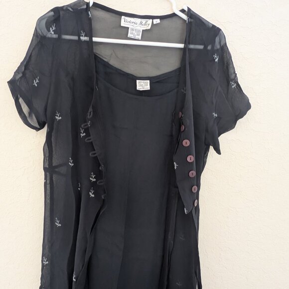 Vintage Victoria Holley 2 Piece Sheer Maxi Dress Buttons Size PM 90s - Picture 14 of 14